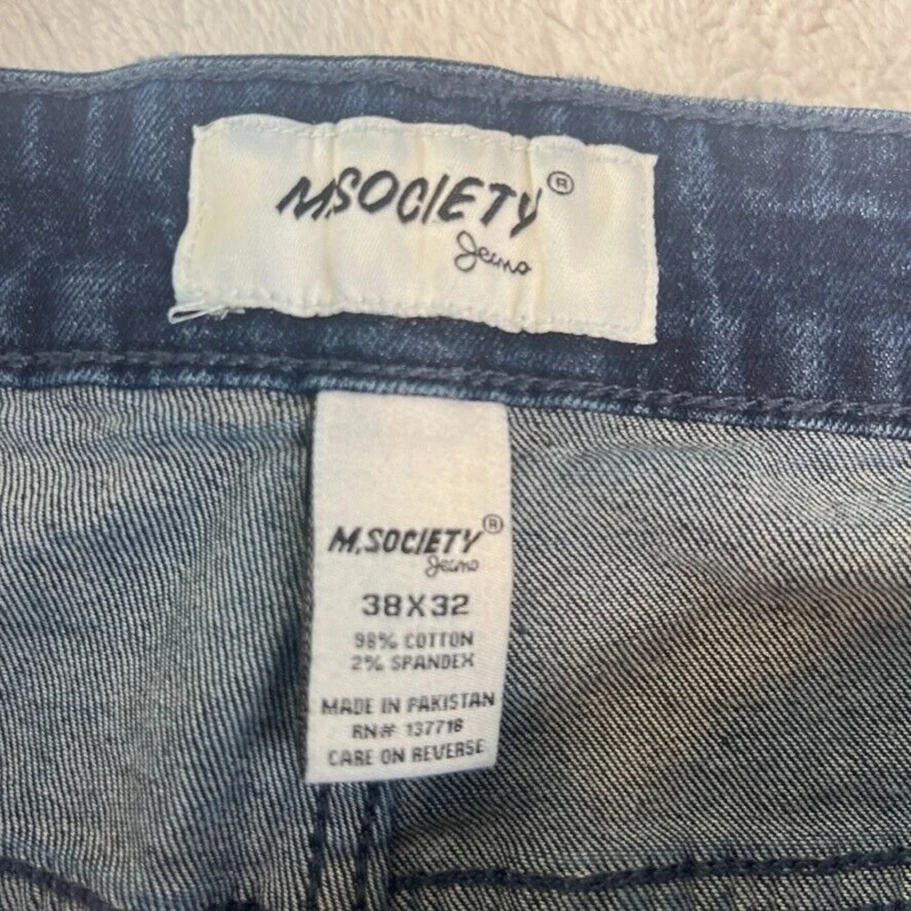 M SOCIETY Men's Jeans Skinny SIZE 38X32 BLUE MOTO‎ Distressed